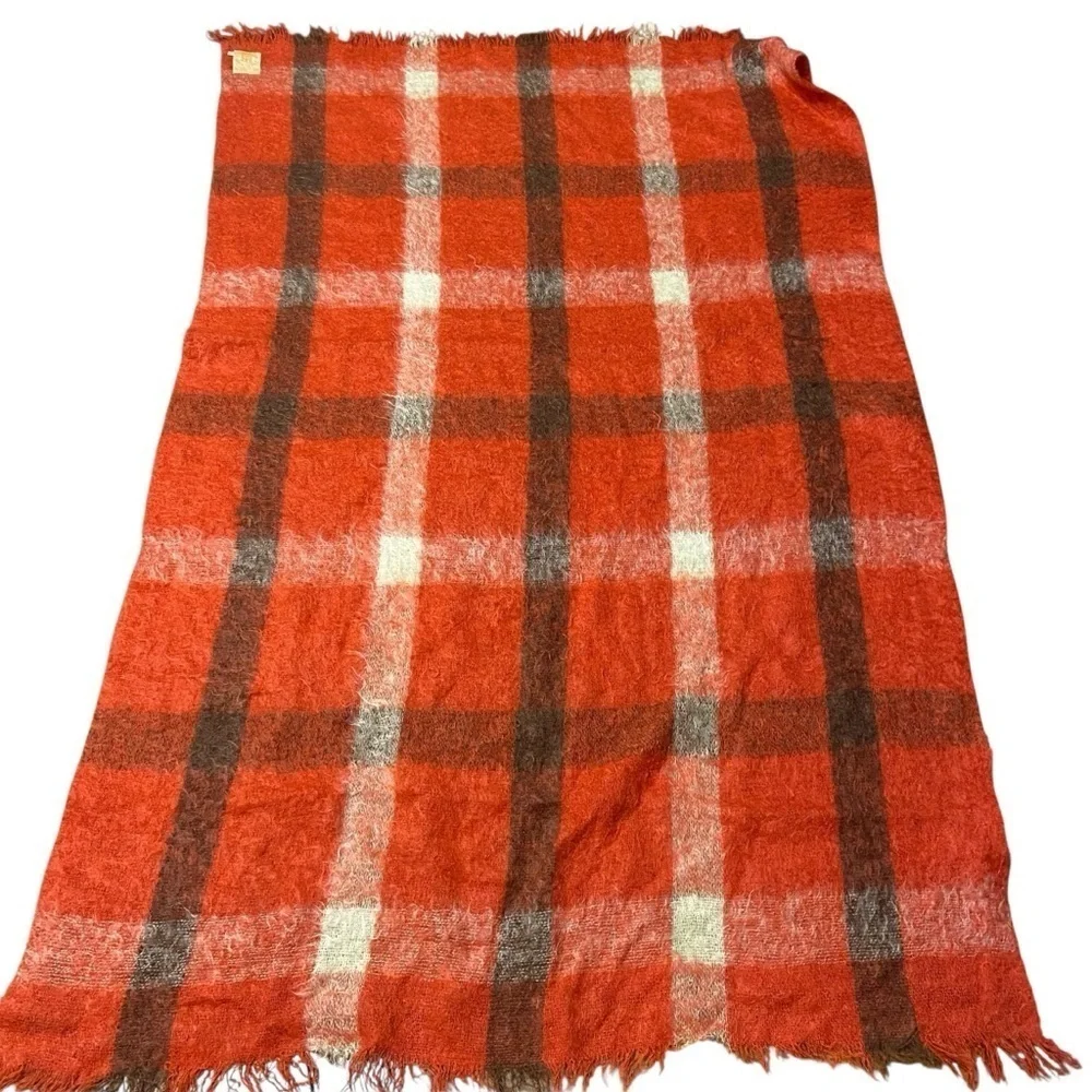 Vintage 1950's Hudson's Bay Mohair Red Plaid Throw Blanket Made in Scotland Cozy